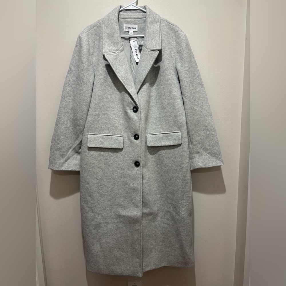 The Drop Button Down Long Pea Coat in Heather Gray NWT Women’s XL